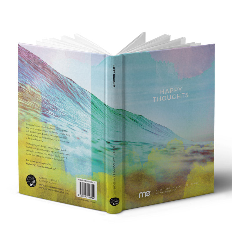Happy thoughts gratitude journal for wellbeing and mindset 